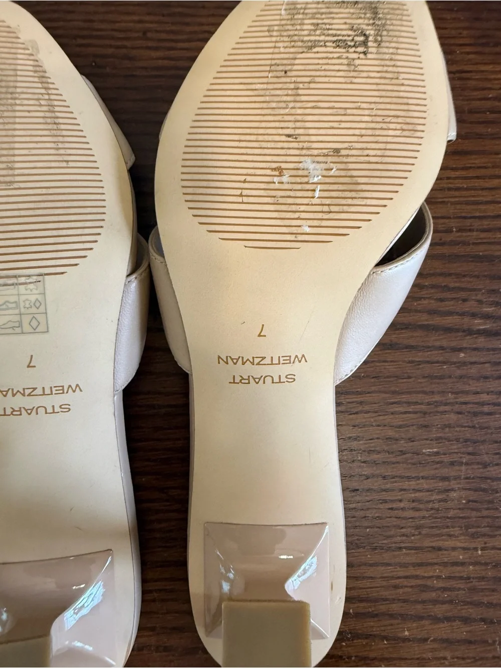 Stuart Weitzman Miami Beige Nude kitten heel Leather Slide Sandals
